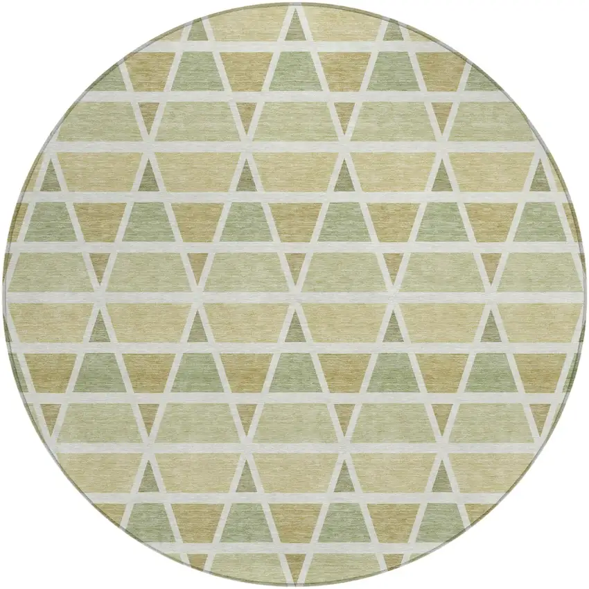 8' Sage And Green Round Geometric Washable Indoor Outdoor Area Rug Photo 2
