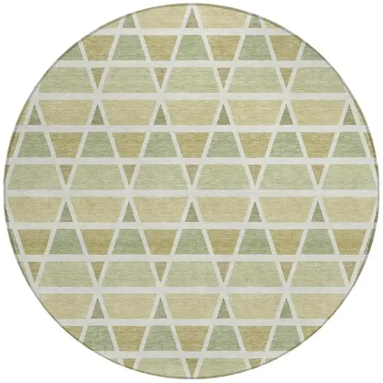 8' Sage And Green Round Geometric Washable Indoor Outdoor Area Rug Photo 4