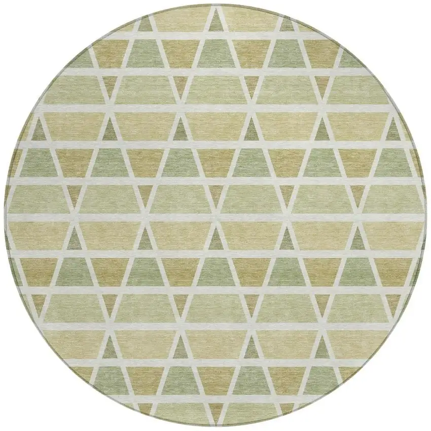 8' Sage And Green Round Geometric Washable Indoor Outdoor Area Rug Photo 4