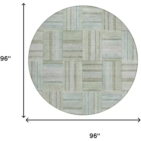 8' Sage And Green Round Geometric Washable Indoor Outdoor Area Rug Photo 5