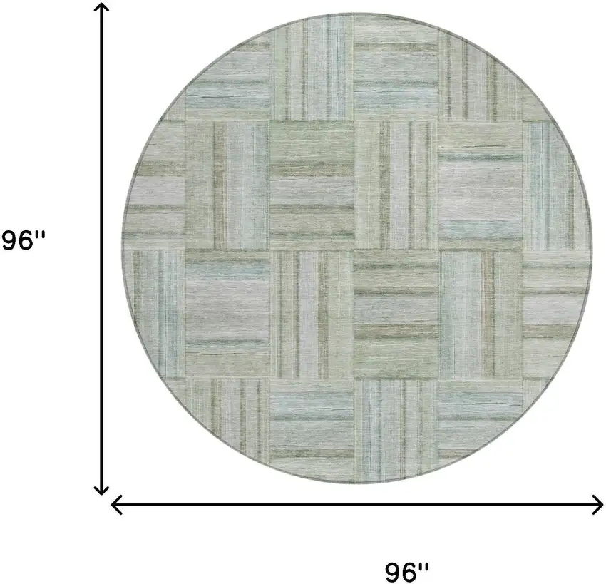 8' Sage And Green Round Geometric Washable Indoor Outdoor Area Rug Photo 5