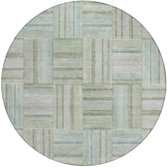 8' Sage And Green Round Geometric Washable Indoor Outdoor Area Rug Photo 2