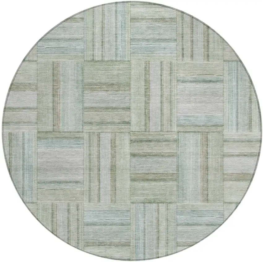 8' Sage And Green Round Geometric Washable Indoor Outdoor Area Rug Photo 2
