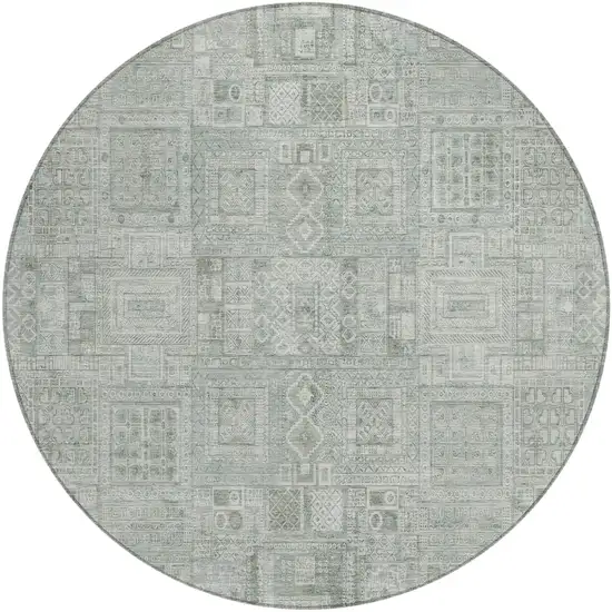8' Sage And Green Round Oriental Washable Indoor Outdoor Area Rug Photo 2