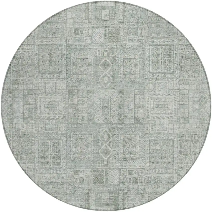 8' Sage And Green Round Oriental Washable Indoor Outdoor Area Rug Photo 2