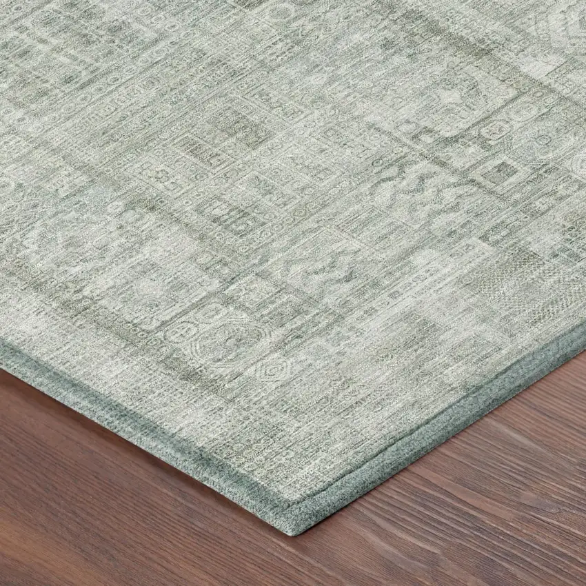 8' Sage And Green Round Oriental Washable Indoor Outdoor Area Rug Photo 3