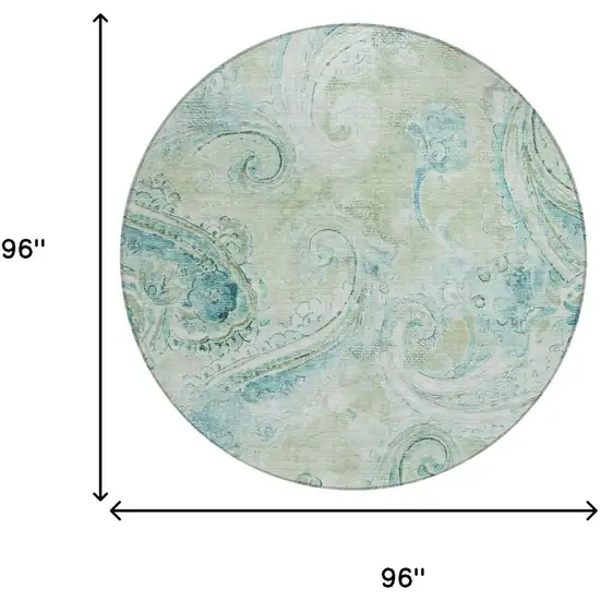 8' Sage And Green Round Paisley Washable Indoor Outdoor Area Rug Photo 7