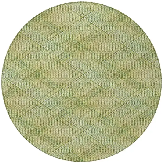 8' Sage And Green Round Plaid Washable Indoor Outdoor Area Rug Photo 1