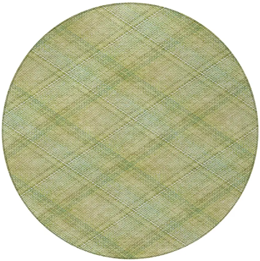 8' Sage And Green Round Plaid Washable Indoor Outdoor Area Rug Photo 1