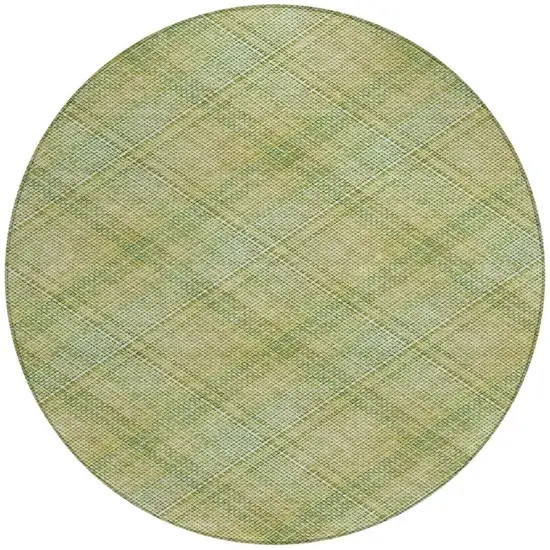 8' Sage And Green Round Plaid Washable Indoor Outdoor Area Rug Photo 3