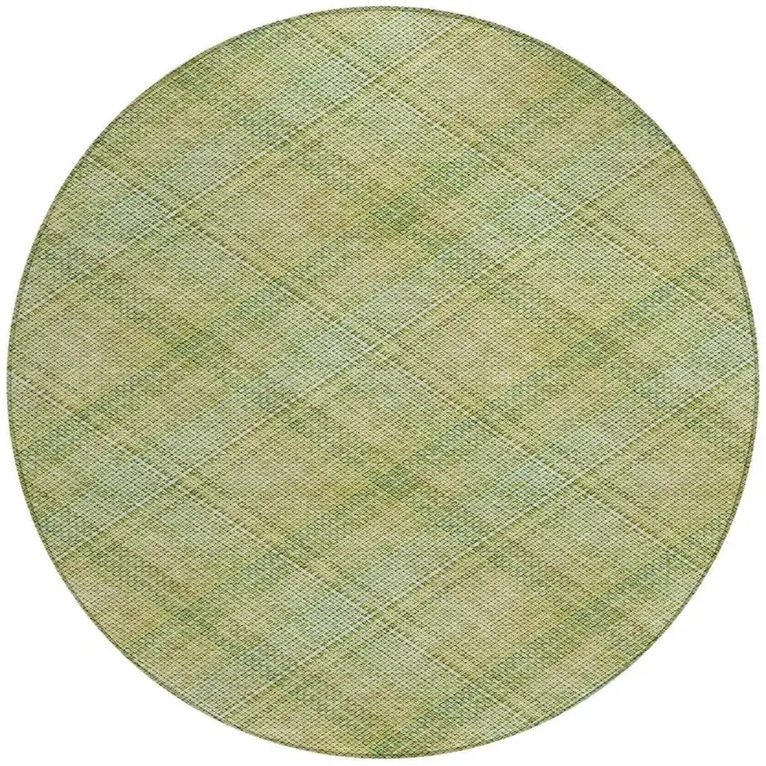 8' Sage And Green Round Plaid Washable Indoor Outdoor Area Rug Photo 3