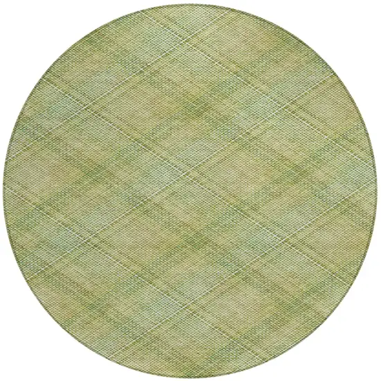 8' Sage And Green Round Plaid Washable Indoor Outdoor Area Rug Photo 2
