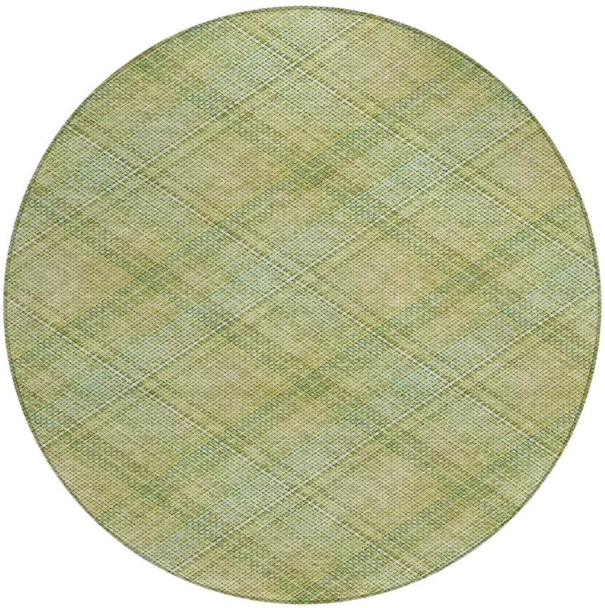 8' Sage And Green Round Plaid Washable Indoor Outdoor Area Rug Photo 2