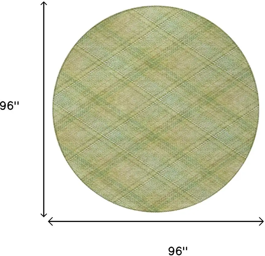 8' Sage And Green Round Plaid Washable Indoor Outdoor Area Rug Photo 6