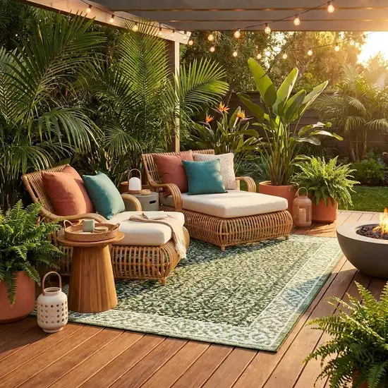 8' Sage And Green Round Striped Washable Indoor Outdoor Area Rug Photo 1