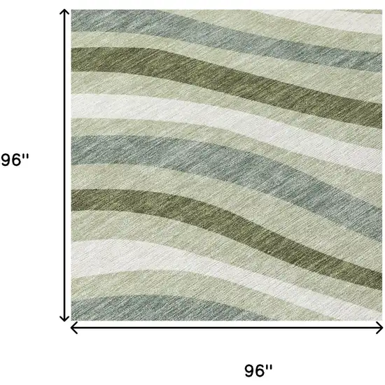 8' Sage And Green Round Striped Washable Indoor Outdoor Area Rug Photo 7
