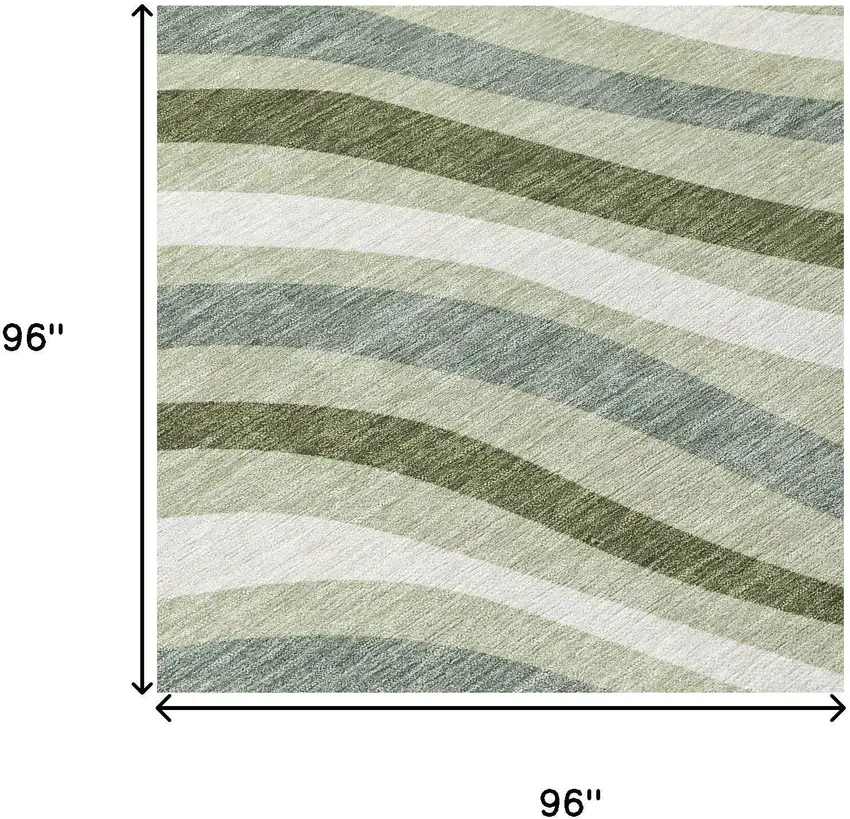 8' Sage And Green Round Striped Washable Indoor Outdoor Area Rug Photo 7