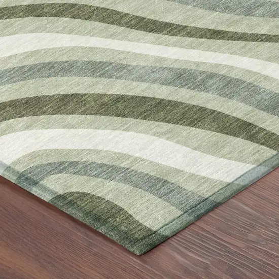8' Sage And Green Round Striped Washable Indoor Outdoor Area Rug Photo 6