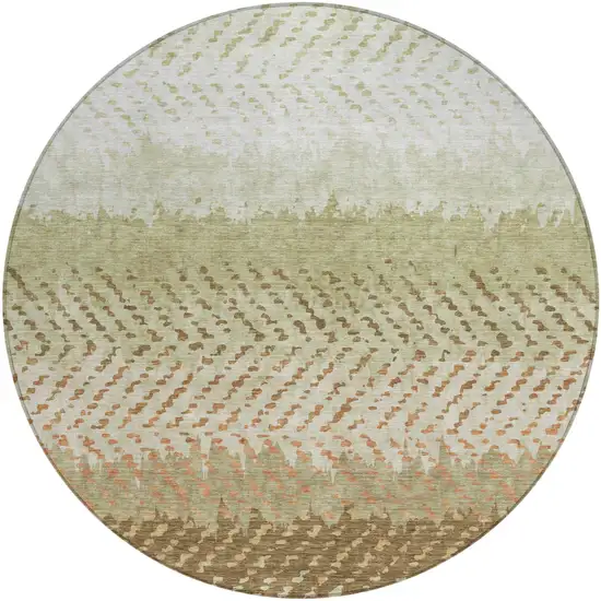 8' Sage And Green Round Striped Washable Indoor Outdoor Area Rug Photo 2