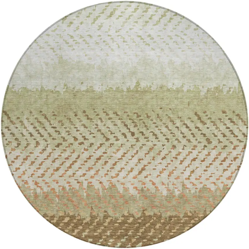 8' Sage And Green Round Striped Washable Indoor Outdoor Area Rug Photo 2