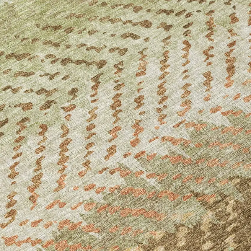 8' Sage And Green Round Striped Washable Indoor Outdoor Area Rug Photo 6