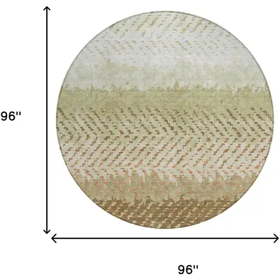 8' Sage And Green Round Striped Washable Indoor Outdoor Area Rug Photo 7