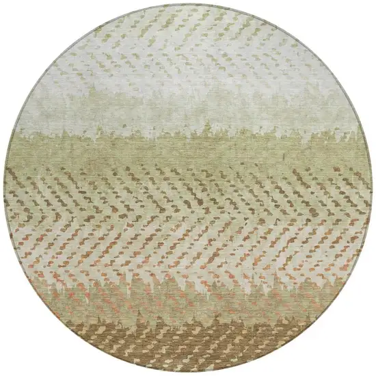8' Sage And Green Round Striped Washable Indoor Outdoor Area Rug Photo 4