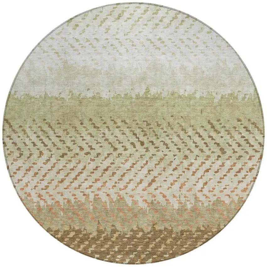 8' Sage And Green Round Striped Washable Indoor Outdoor Area Rug Photo 4