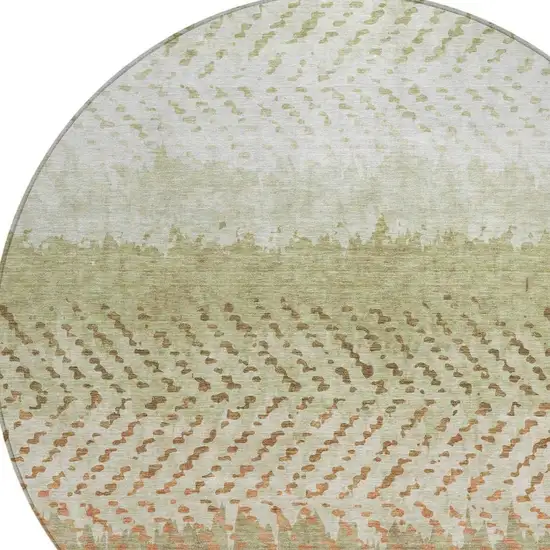 8' Sage And Green Round Striped Washable Indoor Outdoor Area Rug Photo 3