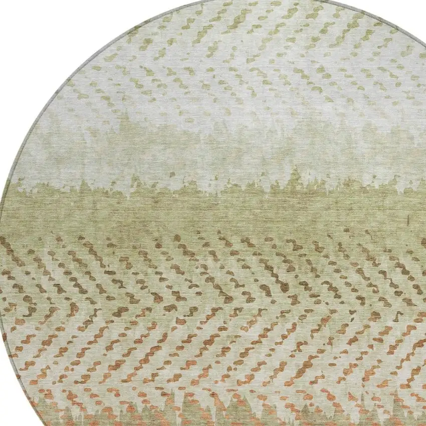 8' Sage And Green Round Striped Washable Indoor Outdoor Area Rug Photo 3