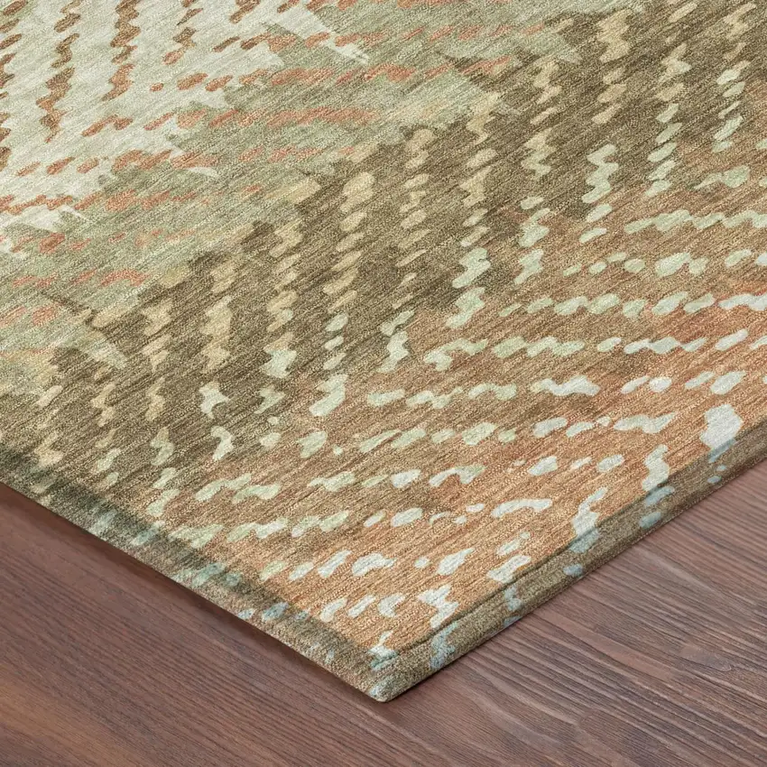 8' Sage And Green Round Striped Washable Indoor Outdoor Area Rug Photo 5