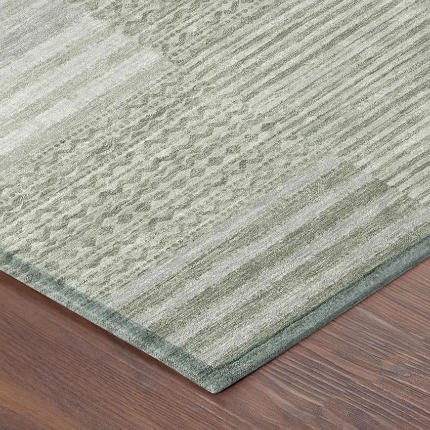 8' Sage And Green Round Striped Washable Indoor Outdoor Area Rug Photo 5