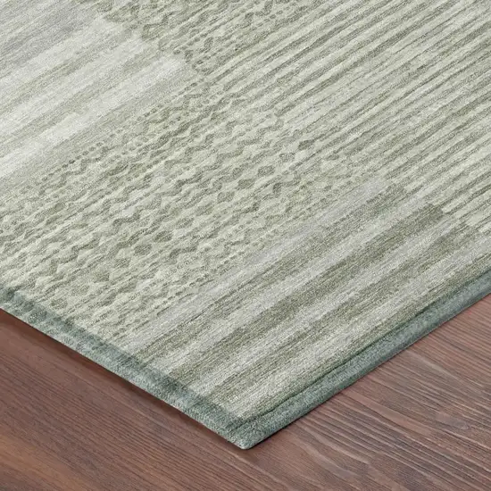 8' Sage And Green Round Striped Washable Indoor Outdoor Area Rug Photo 5