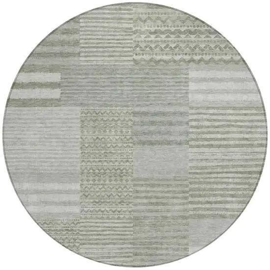 8' Sage And Green Round Striped Washable Indoor Outdoor Area Rug Photo 4