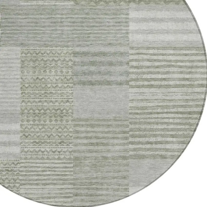 8' Sage And Green Round Striped Washable Indoor Outdoor Area Rug Photo 3