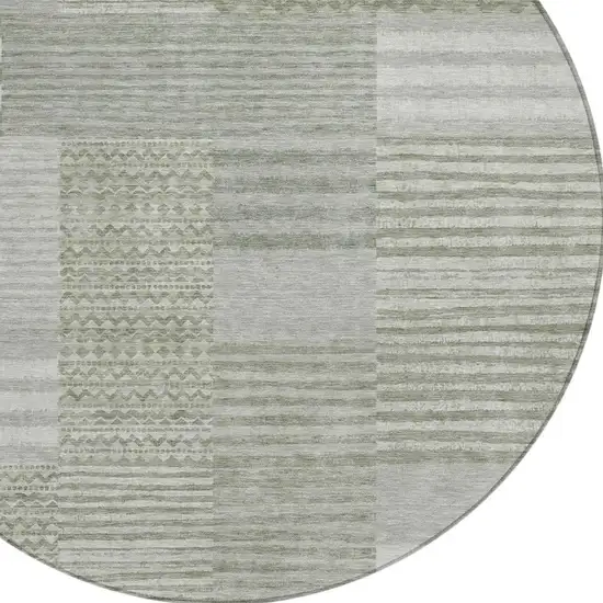 8' Sage And Green Round Striped Washable Indoor Outdoor Area Rug Photo 3