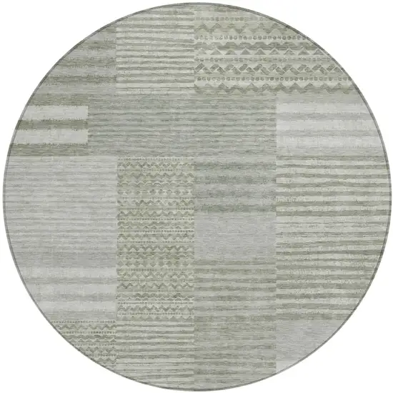 8' Sage And Green Round Striped Washable Indoor Outdoor Area Rug Photo 2