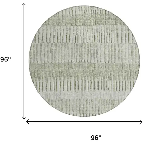 8' Sage And Green Round Striped Washable Indoor Outdoor Area Rug Photo 5