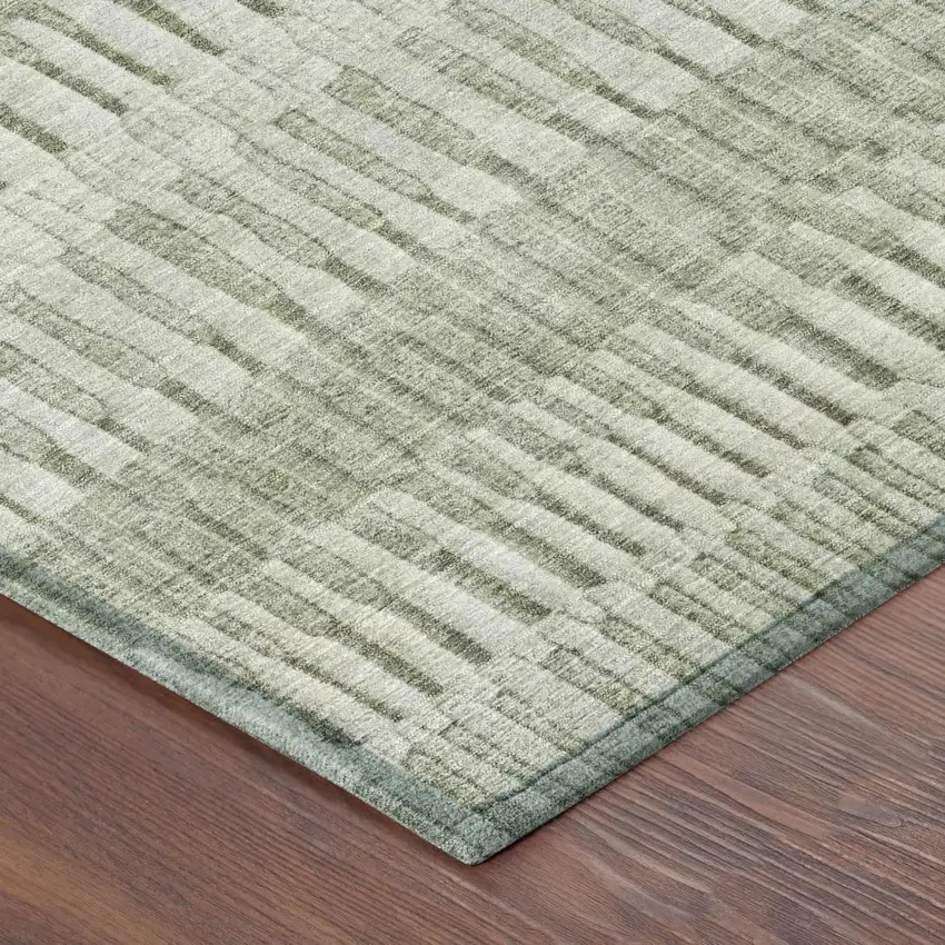 8' Sage And Green Round Striped Washable Indoor Outdoor Area Rug Photo 3