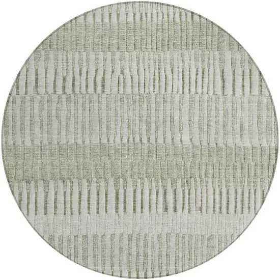8' Sage And Green Round Striped Washable Indoor Outdoor Area Rug Photo 2