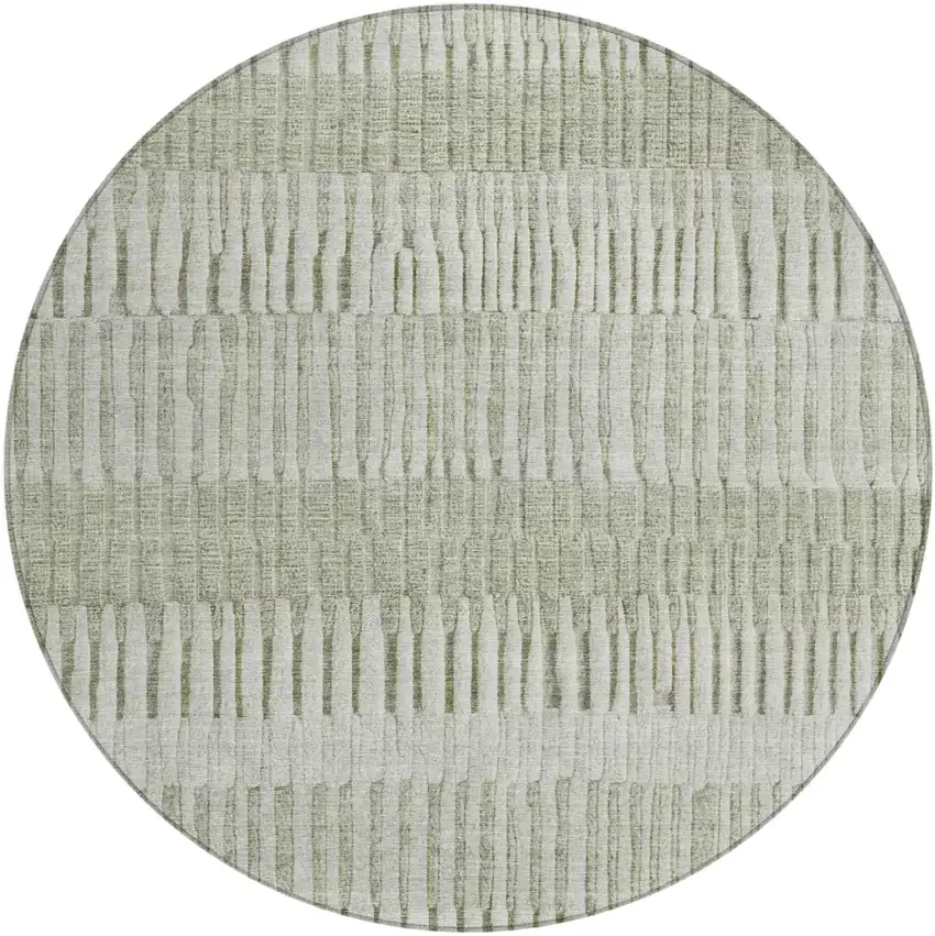 8' Sage And Green Round Striped Washable Indoor Outdoor Area Rug Photo 2