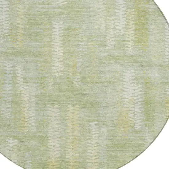 8' Sage And Green Round Striped Washable Indoor Outdoor Area Rug Photo 2