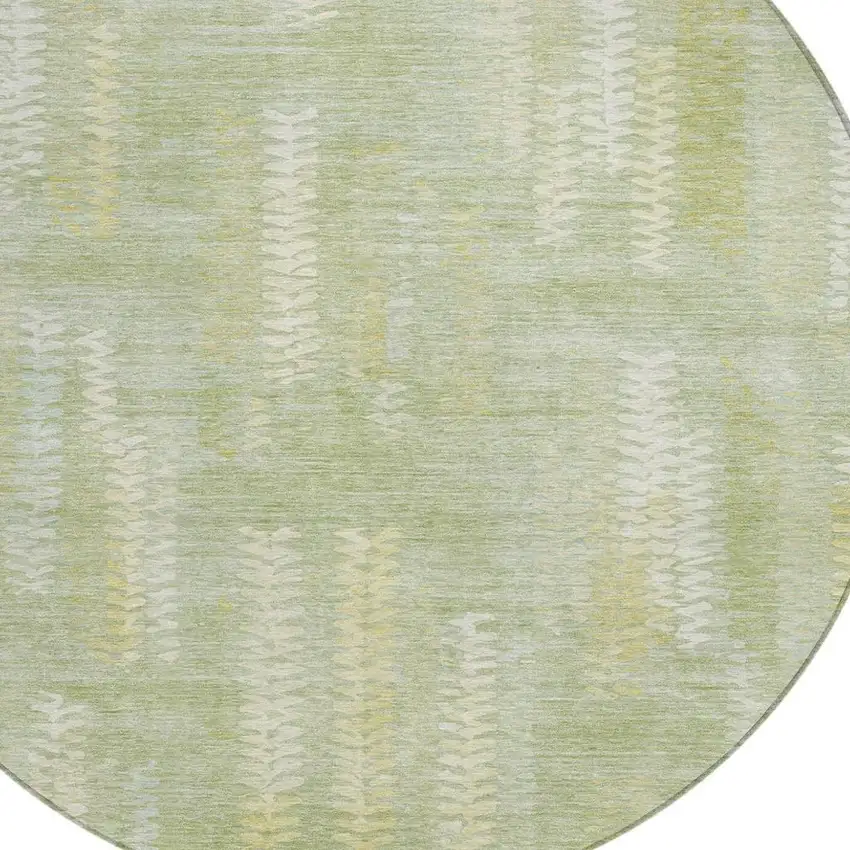8' Sage And Green Round Striped Washable Indoor Outdoor Area Rug Photo 2