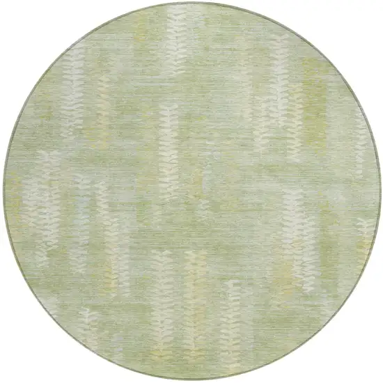 8' Sage And Green Round Striped Washable Indoor Outdoor Area Rug Photo 1