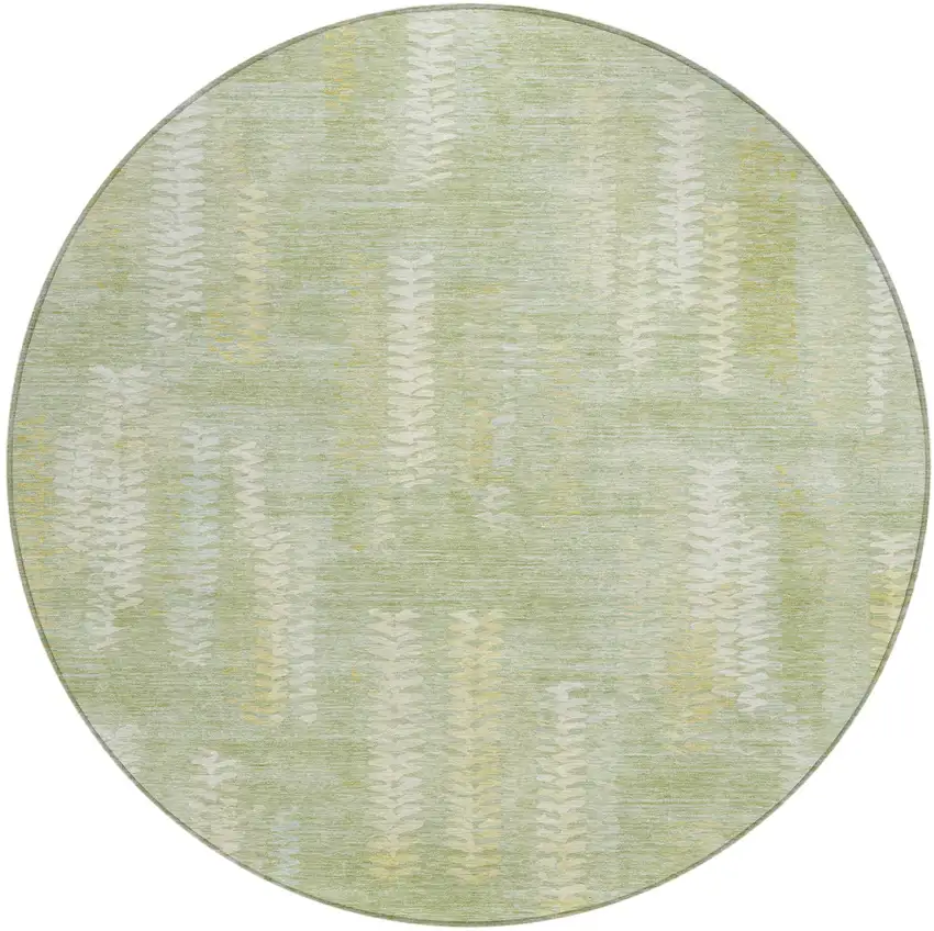 8' Sage And Green Round Striped Washable Indoor Outdoor Area Rug Photo 1