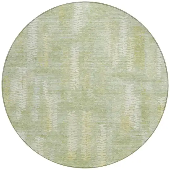 8' Sage And Green Round Striped Washable Indoor Outdoor Area Rug Photo 3