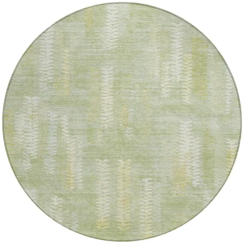 8' Sage And Green Round Striped Washable Indoor Outdoor Area Rug Photo 3