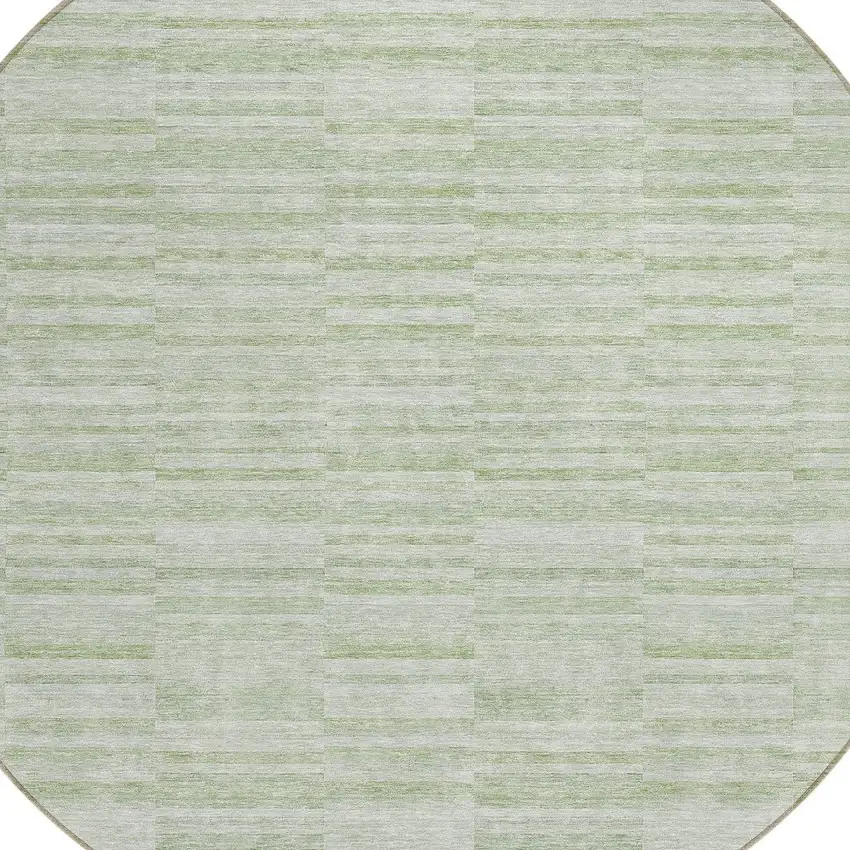8' Sage And Green Round Striped Washable Indoor Outdoor Area Rug Photo 6