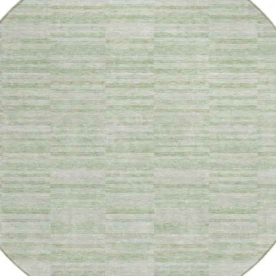 8' Sage And Green Round Striped Washable Indoor Outdoor Area Rug Photo 6