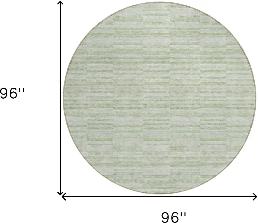 8' Sage And Green Round Striped Washable Indoor Outdoor Area Rug Photo 3